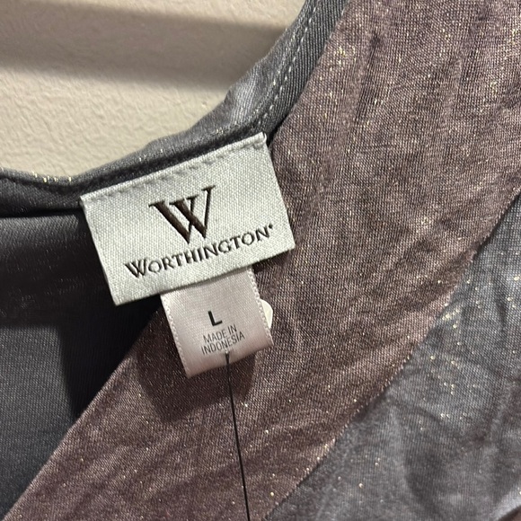 Women's Striped V-Neck Top - Gray and Brown - Picture 2 of 6